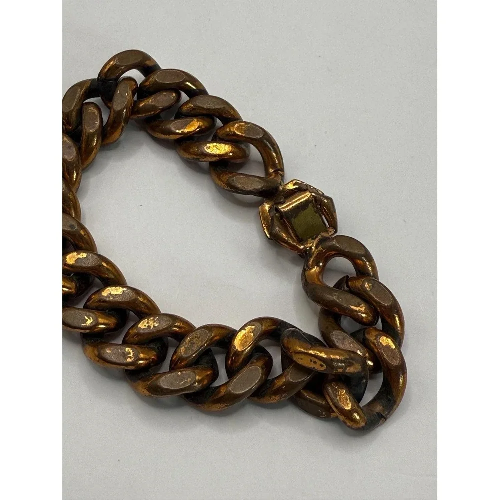 Vintage Gold Tone Chunky Curb Link Bracelet‎ – Heavy Chain Statement Style